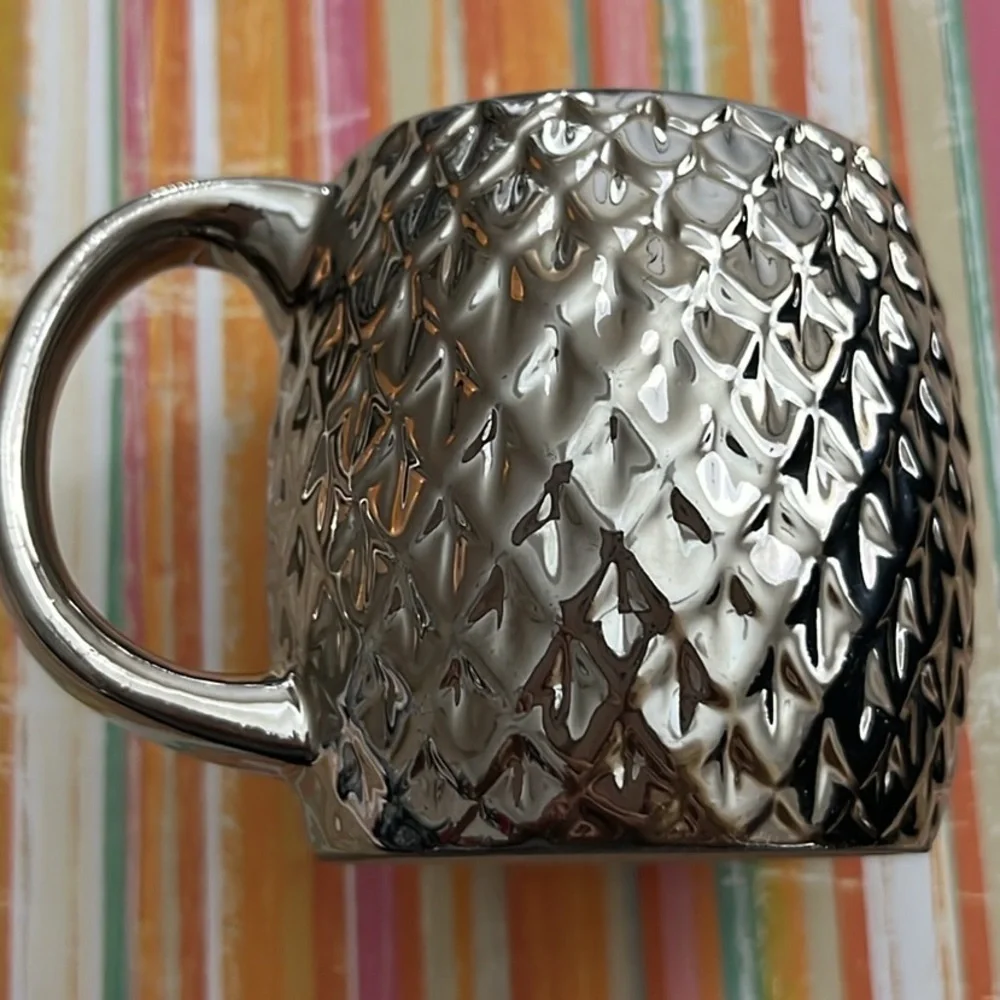 West Elm Owl Mug Silver Metallic Cup small Chi Omega Textured